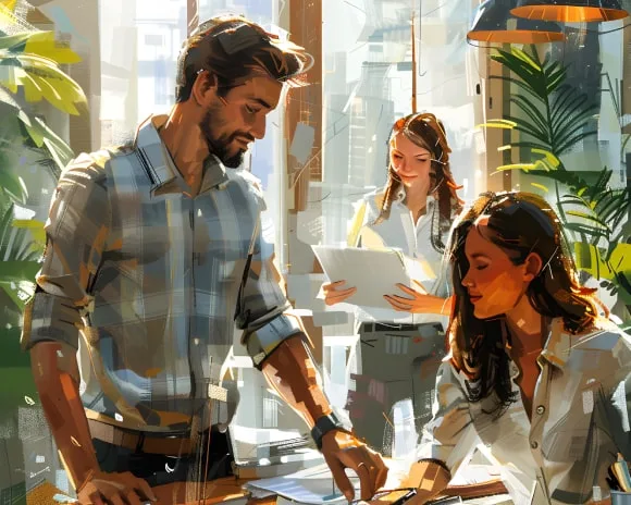 team members working together