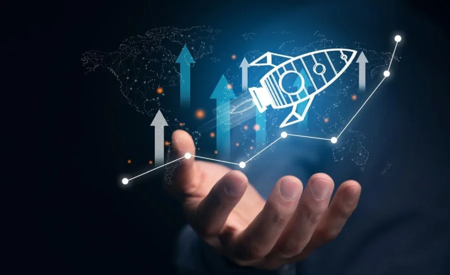 Virtual rocket launch investment growth planning and starting